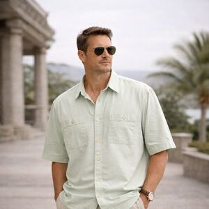 Vintage Canyon Creek XXL Tall Button Down Shirt Mens Green Cotton Short Sleeve